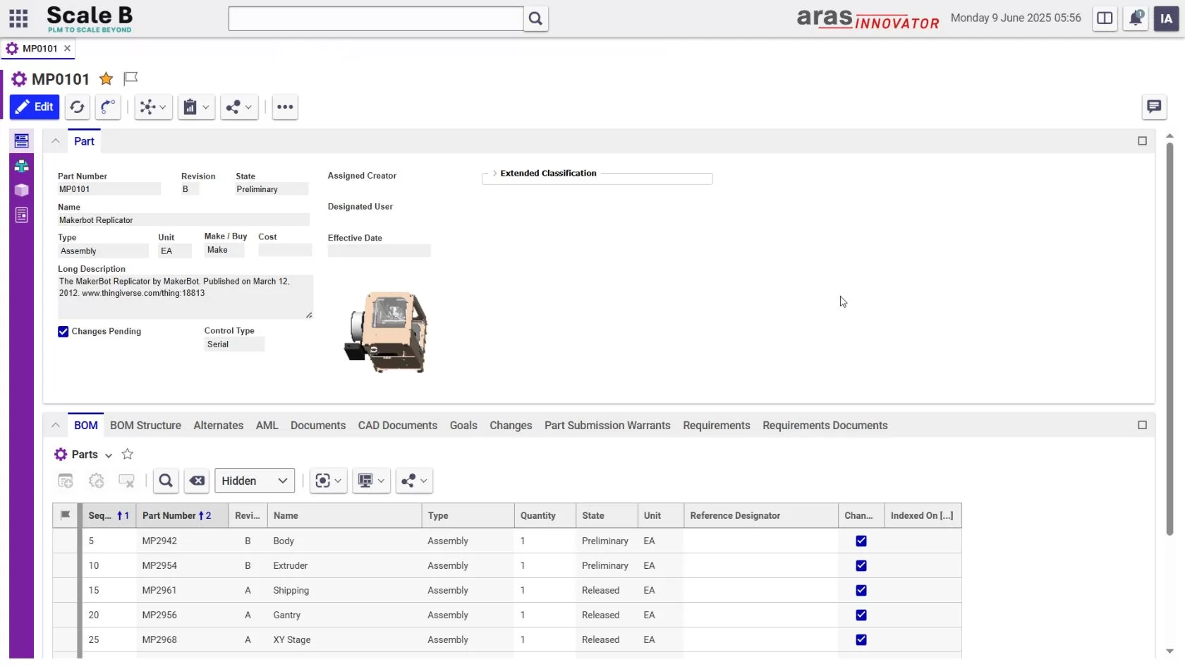 ScaleB Part and BOM Management